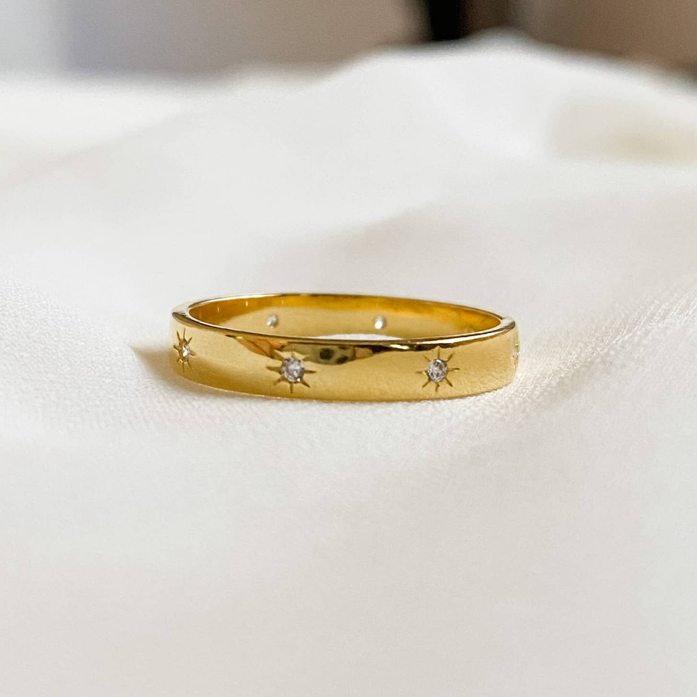 Gold 925 Sterling Sun CZ Diamond Ring - Picture 3 of 9